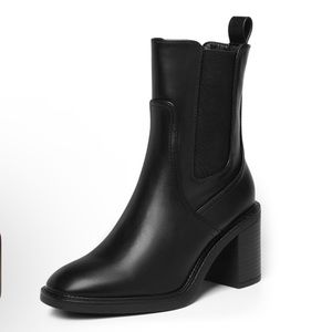 DREAM PAIRS Pointed Toe Boots Chunky Heel Ankle Booties